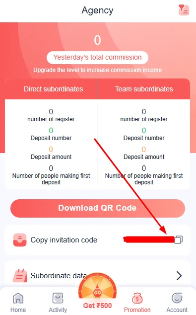 copy the invitation code